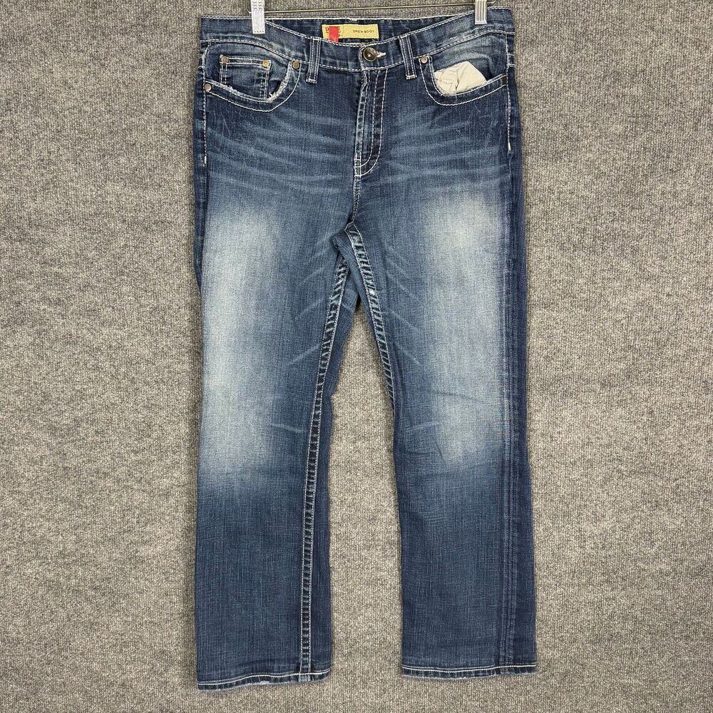BKE Denim Drew Boot Women's Jeans 33x29 Medium Wash Distressed Stretch Denim